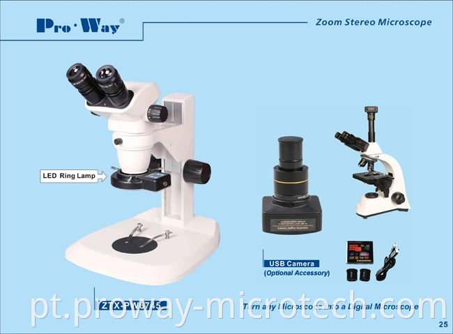 Microscópio estéreo de zoom 6.7x-45x profissional com iluminação incidente e transmitida (ZTX-PW6745)